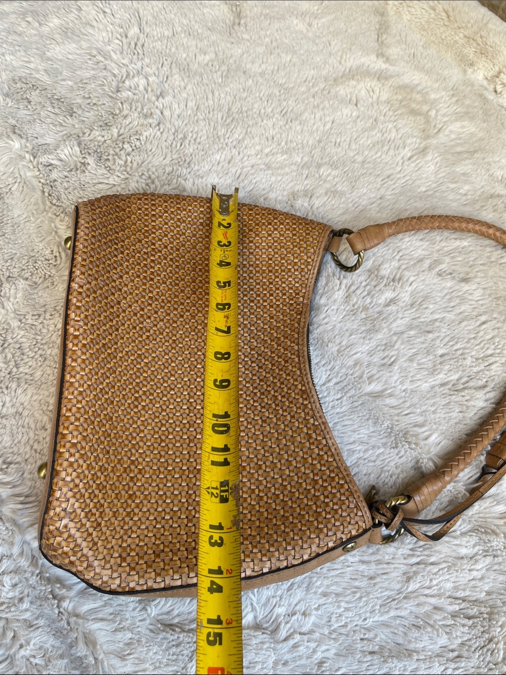Patricia Nash Castelli Woven Leather Shoulder Bag in Tan with Tassel - Picture 12 of 13